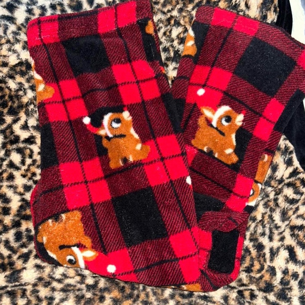 Plaid Reindeer Fleece Joggers - Red
